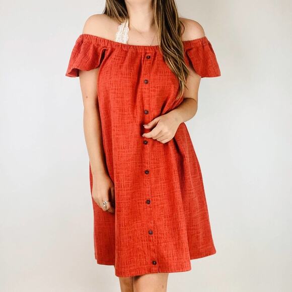 Madewell pink Off Shoulder Ruffle Button Dress - Picture 1 of 6